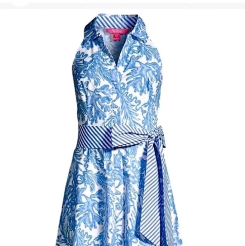 Elegant Lilly Pulitzer Chrisella Stretch Shirtdress Aqua Dress - Picture 4 of 7